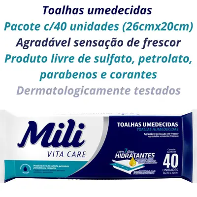 Toalhas Umedecidas Mili Vita (uso Adulto) - 1 Pacote C/40 Unidades