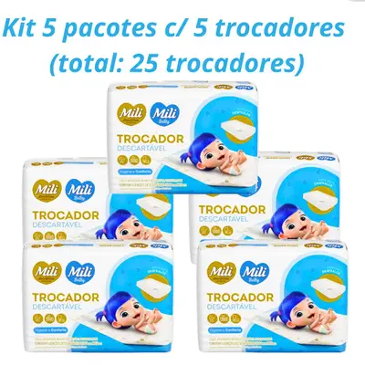 Trocador Descartável Mili Love &amp; Care  5 Pacotes c/ 5 unidades
