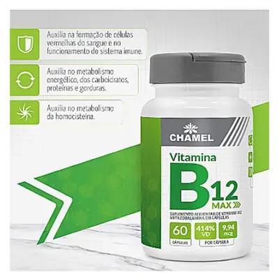 Vitamina B12 Max - 2 Frascos  60 cápsulas (Metilcobalamina) - Chamel