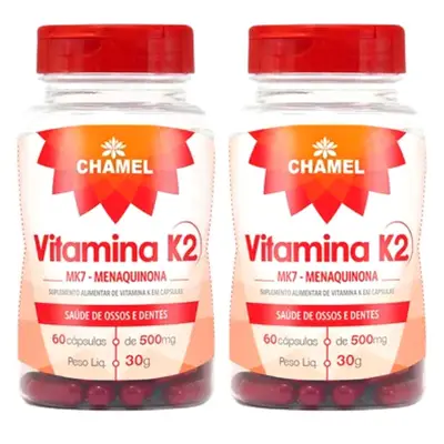 Vitamina K2 MK7 Menaquinona  - 2 Frascos de 60 cápsulas de 500 mg   Chamel