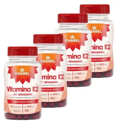 Vitamina K2 MK7 Menaquinona  - 4 Frascos de 60 cápsulas de 500 mg   Chamel