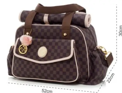 Bolsa Maternidade Lequiqui Escocesa Colour Grande - Marrom c/ Rosa