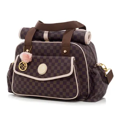 Bolsa Maternidade Lequiqui Escocesa Colour Grande - Marrom c/ Rosa