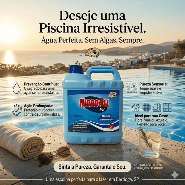 Algicida De Manutenção Hcl 05 Litros Hidroall Cor Azul