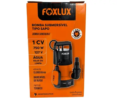 Bomba Submersível Sapo 1cv Foxlux Água Limpa Suja Automática 127