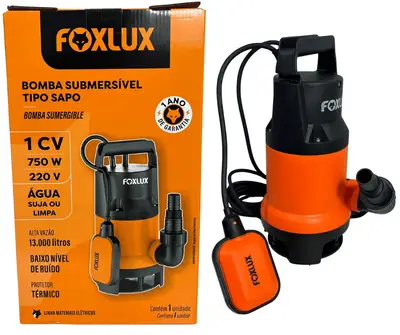 Bomba Submersível Sapo 1cv Foxlux Água Limpa Suja Automática 127