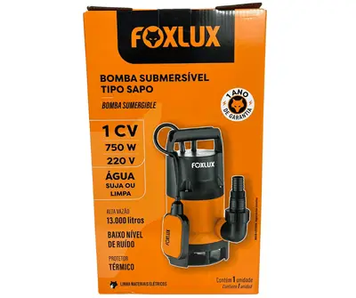 Bomba Submersível Sapo 1cv Foxlux Água Limpa Suja Automática 220