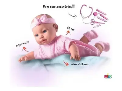 Boneca Bebê Primeira Consulta C/ Acessórios Médicos Milk 393