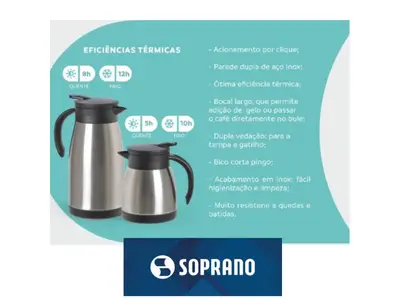 Bule Térmico Soprano 1 Litro Aço Inox Com Gatilho Prateado