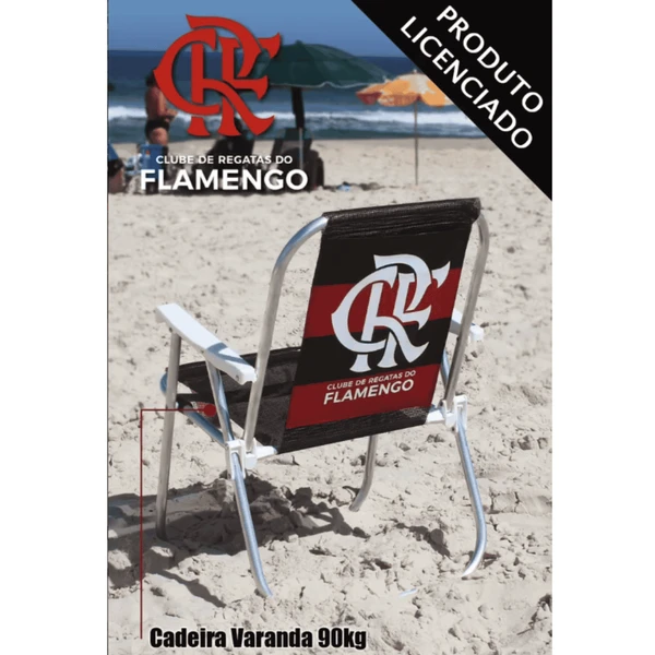 Cadeira De Praia Varanda Alta Fixa Flamengo Preta 90kg