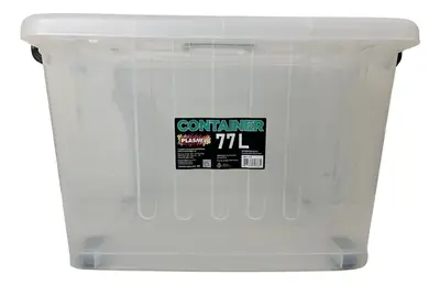 Caixa Organizador Container Com Roda e Alça 77 Lt Transparente Plasnew