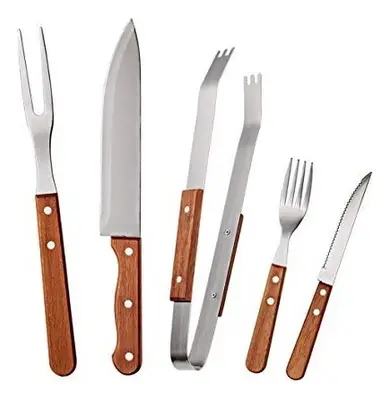 Conjunto Cabo Madeira Para Churrasco 15pçs Euro Home