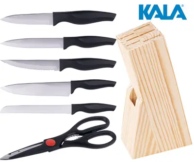 Conjunto Kit Faca de Cozinha Artie 6 p Com Cepo Suporte Kala