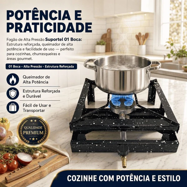 Fogão 1 Boca Alta Pressão Mesa Esmaltado Suportel