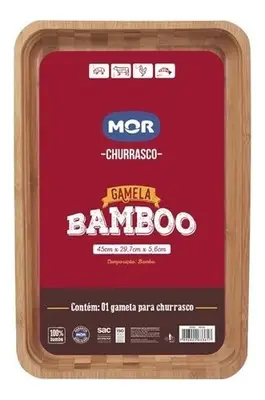 Gamela Bandeja Churrasco Bamboo Retangular 30x45cm - Mor
