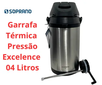 Garrafa Termica Pressão Inox Soprano Excelence 4 Lt