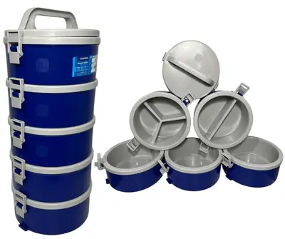 Jogo De Marmitas Térmica Divisórias 5 Peças 1,5 Litro Azul Soprano