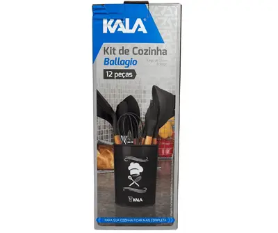 Jogo De Utensílios Cozinha Silicone Cabo Madeira 12 Pç Kala