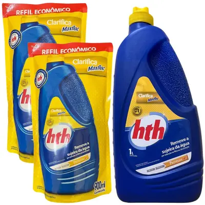 Kit 01 HTH Clarificante Maxfloc 1L + 02 Maxfloc REFIL 900ml