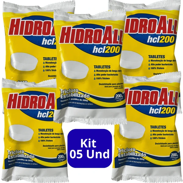 Kit 05 Pastilha Tablete Cloro HCL 200g Hidroall Tricloro