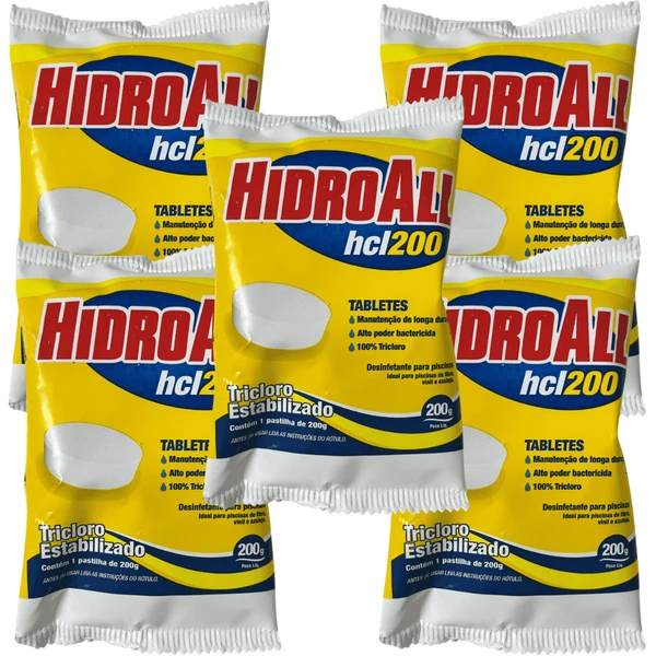 Kit 05 Pastilha Tablete Cloro HCL 200g Hidroall Tricloro