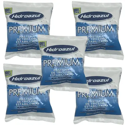 Kit 05 Pastilha Tablete Hidroazul Premium 200g Para Piscina