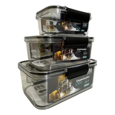 Kit 3 Potes Herméticos Com Tampa Vedação Retangular Plasnort