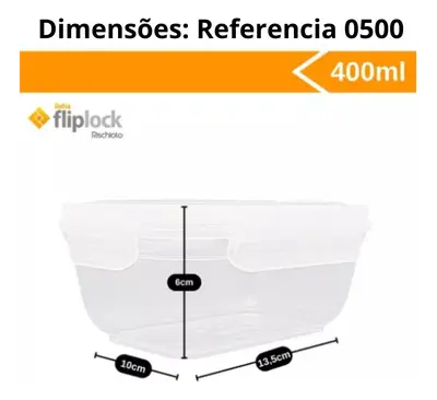 Kit 4 Potes Retagulares Fliplock Em Plástico 400ml Rischioto