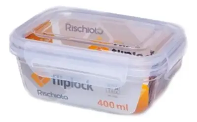 Kit 4 Potes Retagulares Fliplock Em Plástico 400ml Rischioto