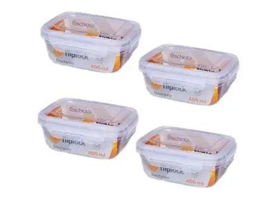 Kit 4 Potes Retagulares Fliplock Em Plástico 400ml-rischioto