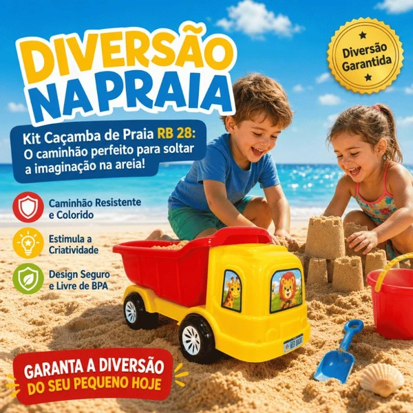Kit Carrinho Caçamba Infantil Com Balde 7 RB 28 Rei do balde