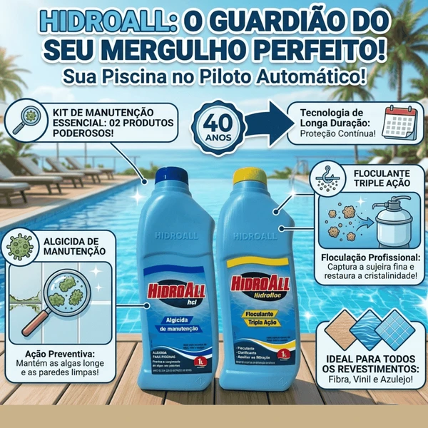 Kit Hidroall Clarificante Floculante Algi Manutenção 1 Litro