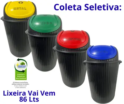 Kit Lixeiras Cesto Recicláveis Coloridas Coleta 86 L Antares