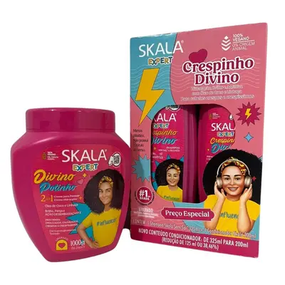 Kit Skala Creme 01 kg Divino Kids Potinho + Shampoo + Condicionador