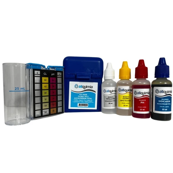 Kit Teste Cloro Ph Alcalinidade Água Piscina Allquimia 3em1