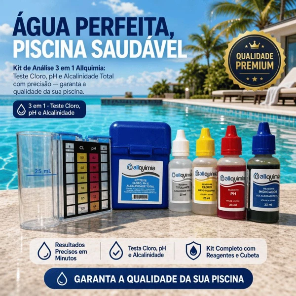 Kit Teste Cloro Ph Alcalinidade Água Piscina Allquimia 3em1