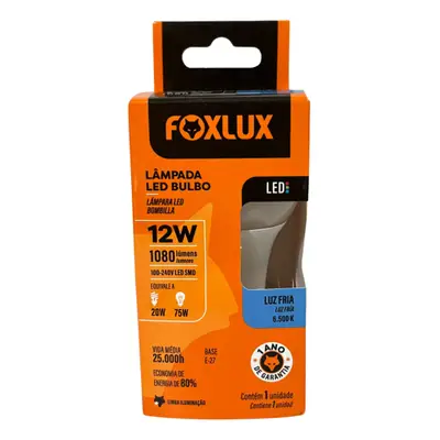 Lampada Led Bulbo 12w 6500 K Foxlux Bivolt Kit 04 Und