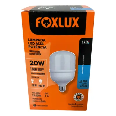 Lampada Led Bulbo 20w 6500 K Foxlux Bivolt Kit 03 Und