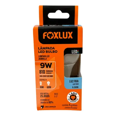 Lampada Led Bulbo 9w 6500k Foxlux Bivolt Kit 04 Und