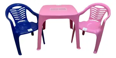 Mesa Infantil Rosa + 02 Cadeira Infantil Az/ro Plasnorthon