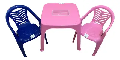 Mesa Infantil Rosa + 02 Cadeira Infantil Az/ro Plasnorthon