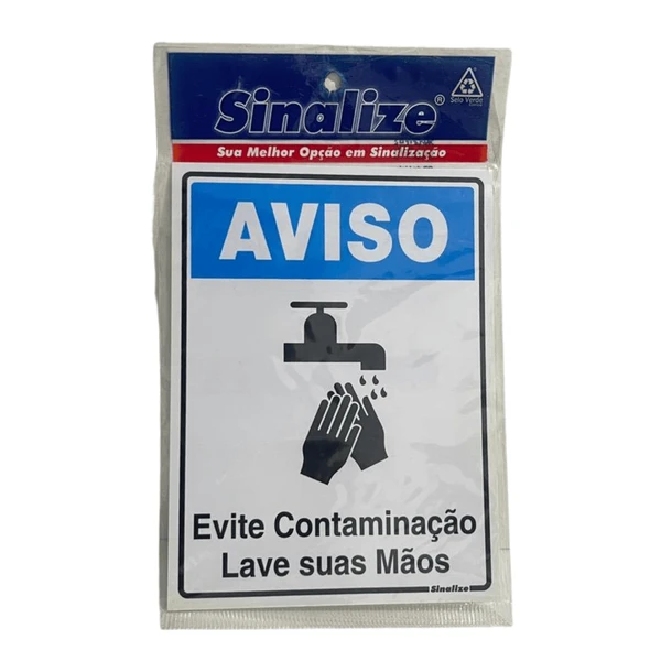 Placa Sinalize Evite Contaminação, Lave Suas Mãos 20x15cm