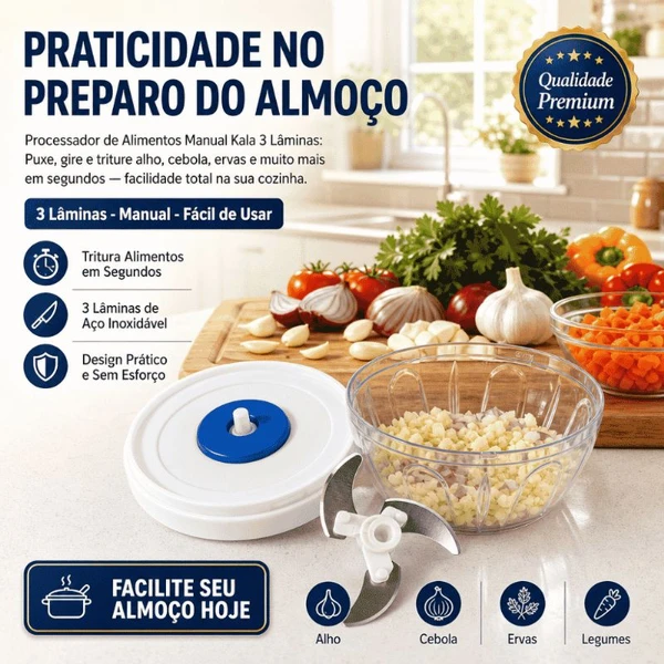 Processador Triturador Alimentos Manual 3 Lâm 500ml Kala