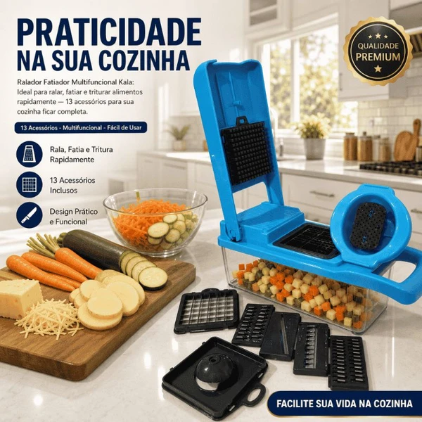 Ralador Fatiador Multifuncional Kala 13 Pç Aço Inox Plástico