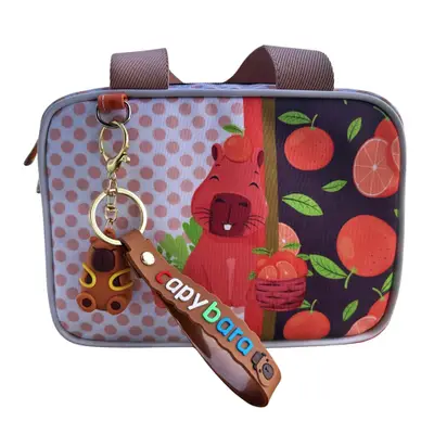 Bolsa Térmica Pequena Capivara Laranjinhas com Chaveiro