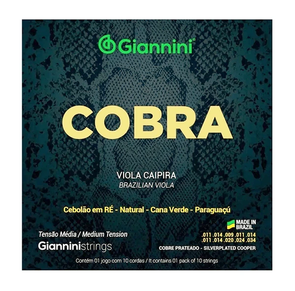 Encordoamento Viola Caipira Tensão Média Cobra Giannini - Cebolão em Ré