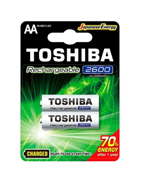 Pilha Recarregável AA 1,2V 2600mAh Cartela Com 2 Unid TOSHIBA