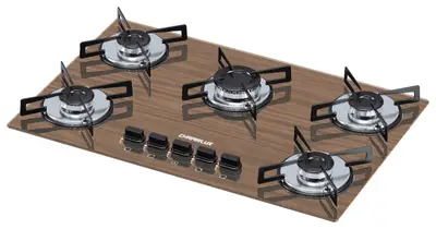COOKTOP 5 BOCAS ULTRA CHAMA AMADEIRADO ESCURO