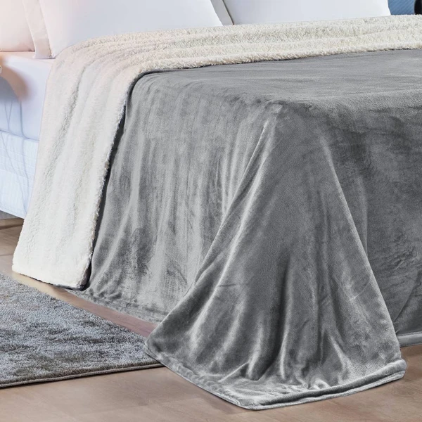 Cobertor King Alaska Dupla Face Sherpa/Mantinha - Cinza - Flanel 100% poliester