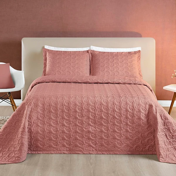Cobre Leito Casal Agata Micropercal 200 Fios 3 Peças - Rose - Casa Modelo Enxovais